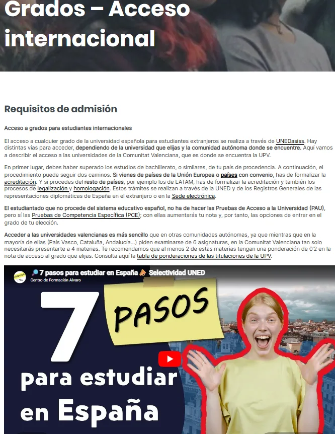 Página oficial UPV con recursos de CFA