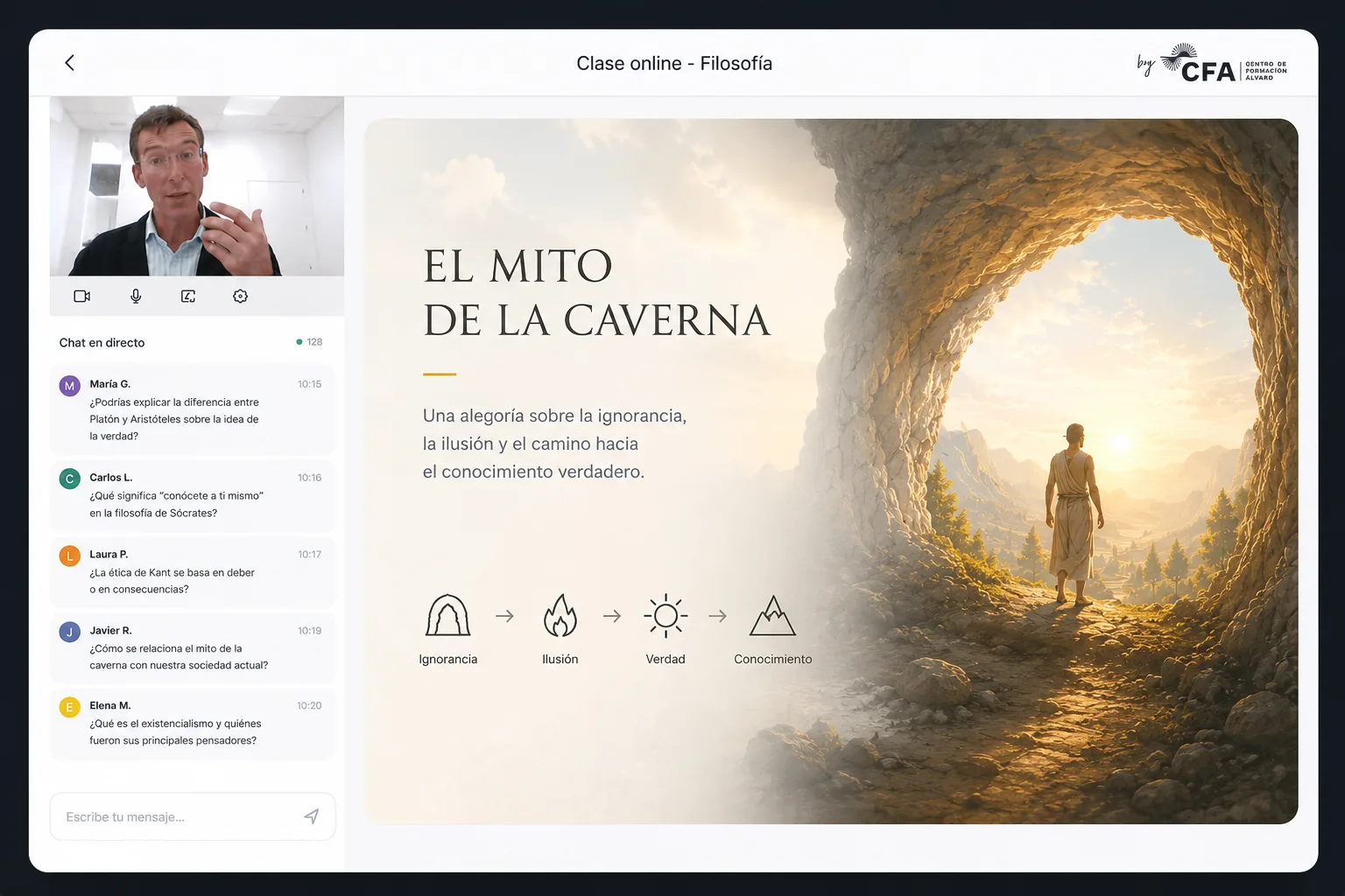 Clase online en directo en el Campus DIDACTYS — Filosofía