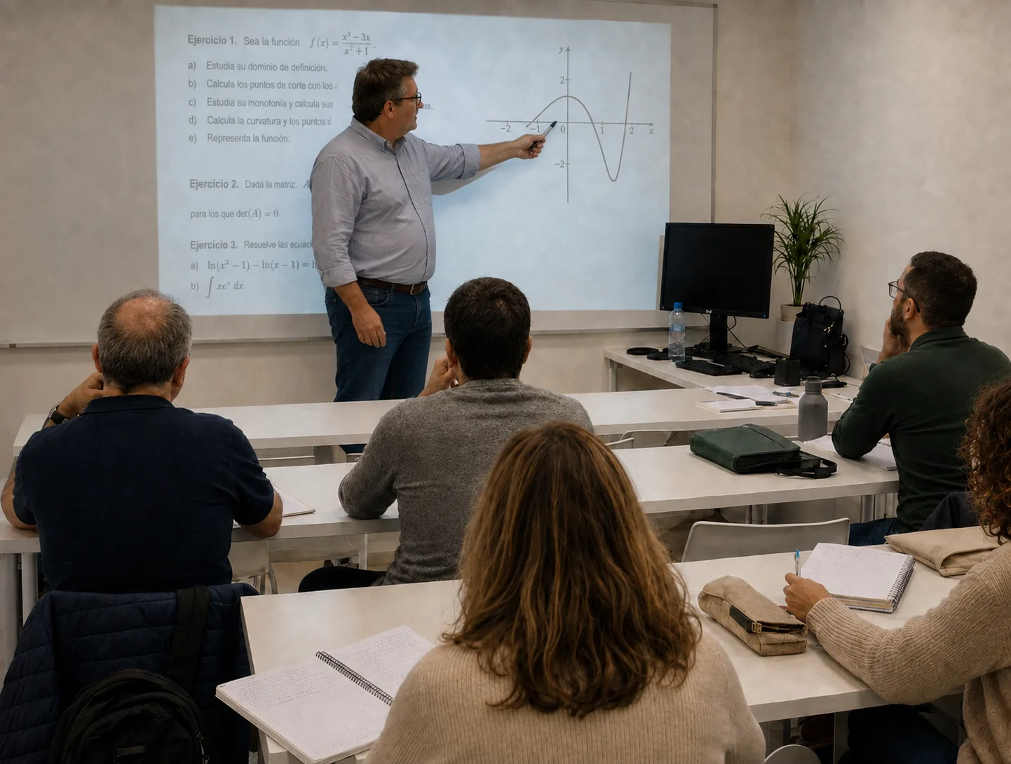 Clase presencial de preparación para el acceso a la universidad con alumnos mayores de 25 años en CFA Valencia